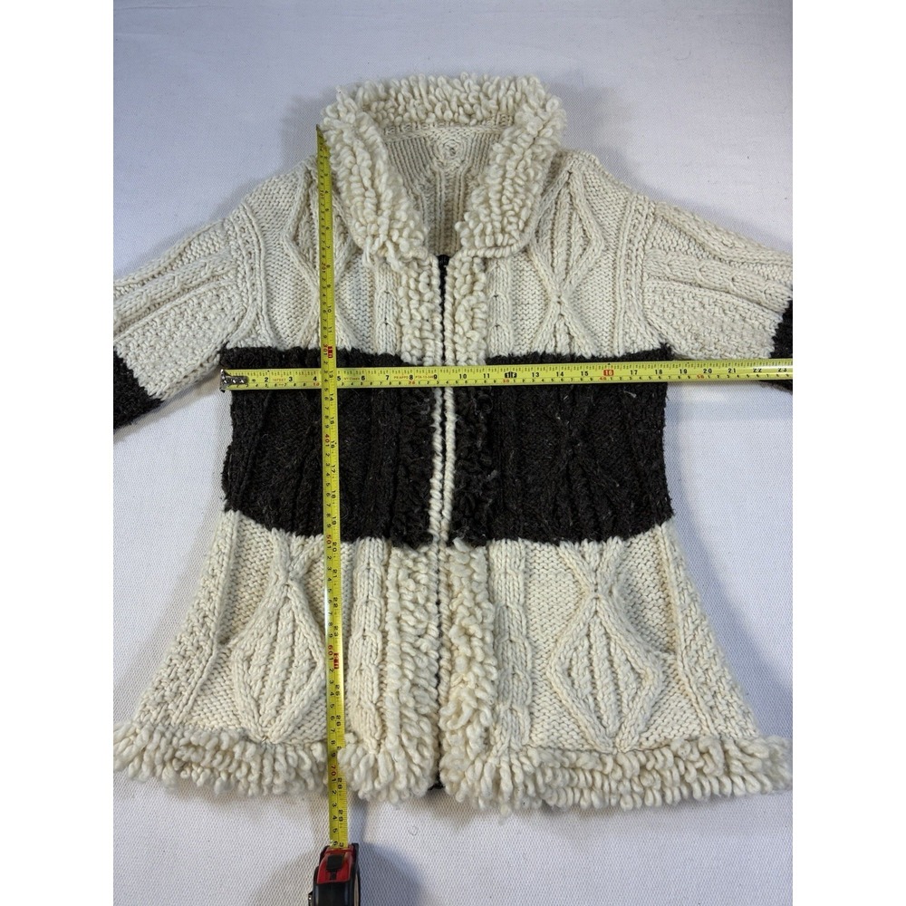 Vintage Hand Knit Chunky Cowichan Style Wool Cardigan Sweater Zip Front - Picture 9 of 9